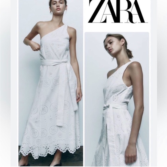 Zara Dresses & Skirts - Zara white embroidered asymmetric dress